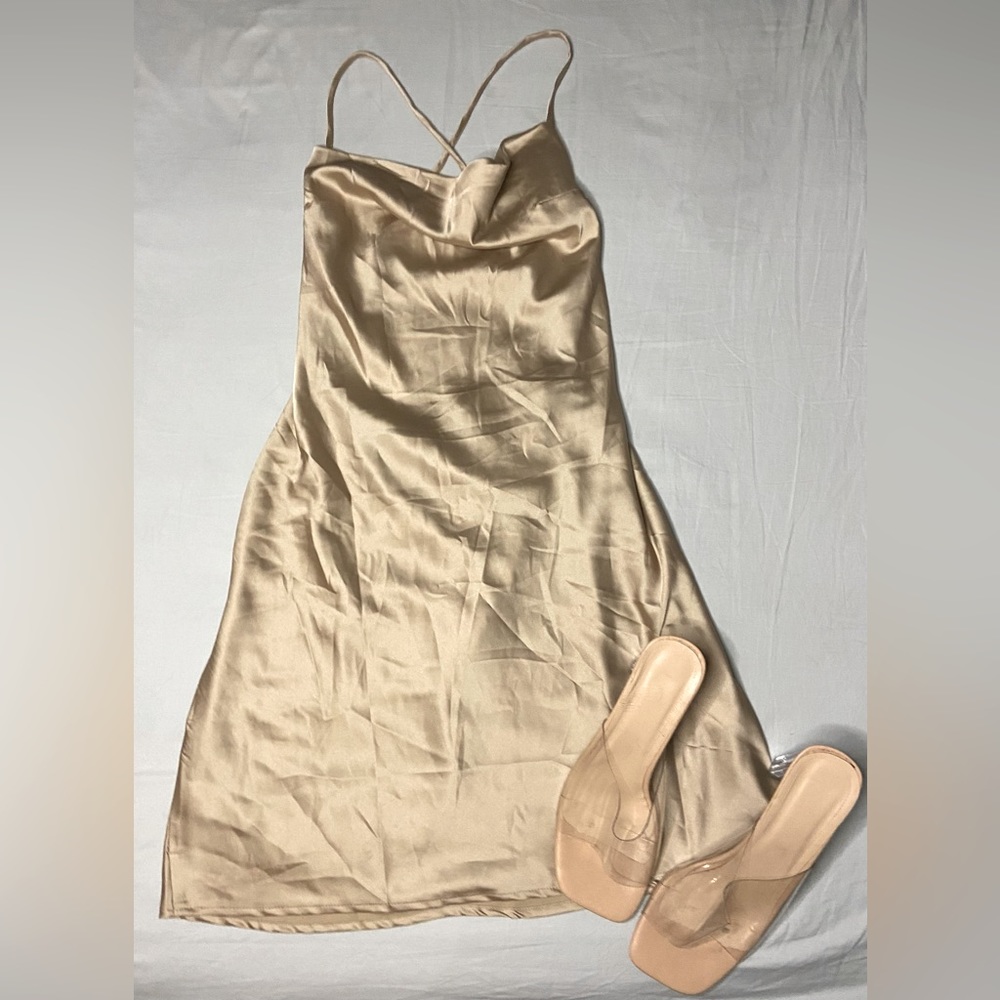 Champagne Silky Satin CrossBack Gown